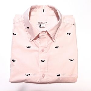 Merona short sleeve button down shirt , light pink with small black sunglasses
